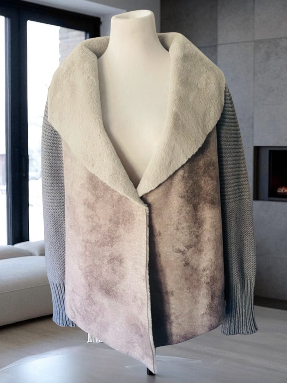 AMS PURE WOOL FAUX LEATHER JACKET SIZE 8